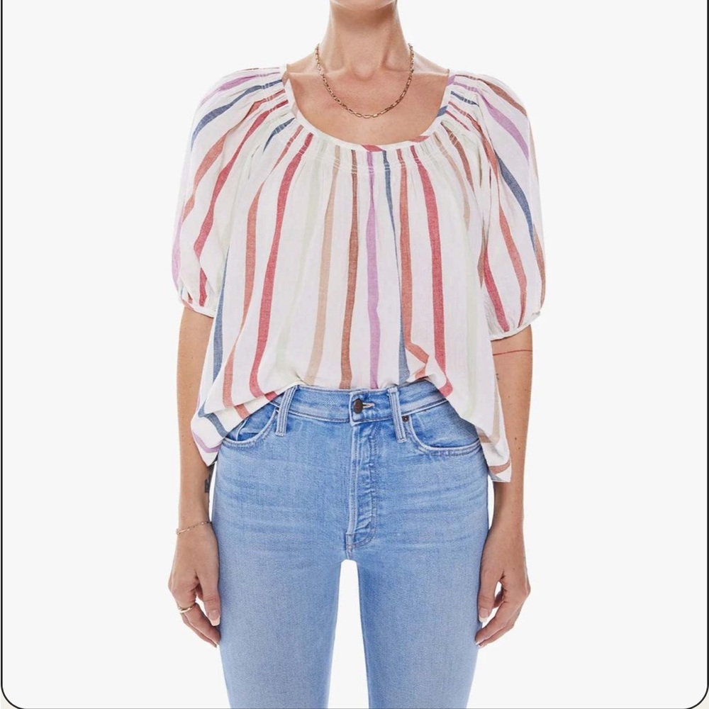 MOTHER Striped The market Peasant Blouse in Red, Pink, and Blue xs NWT